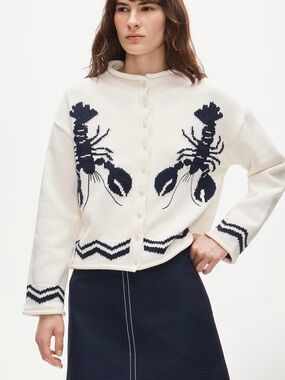 NWT J.crew 2025 Rollneck™ cardigan with lobster intarsia sz XS